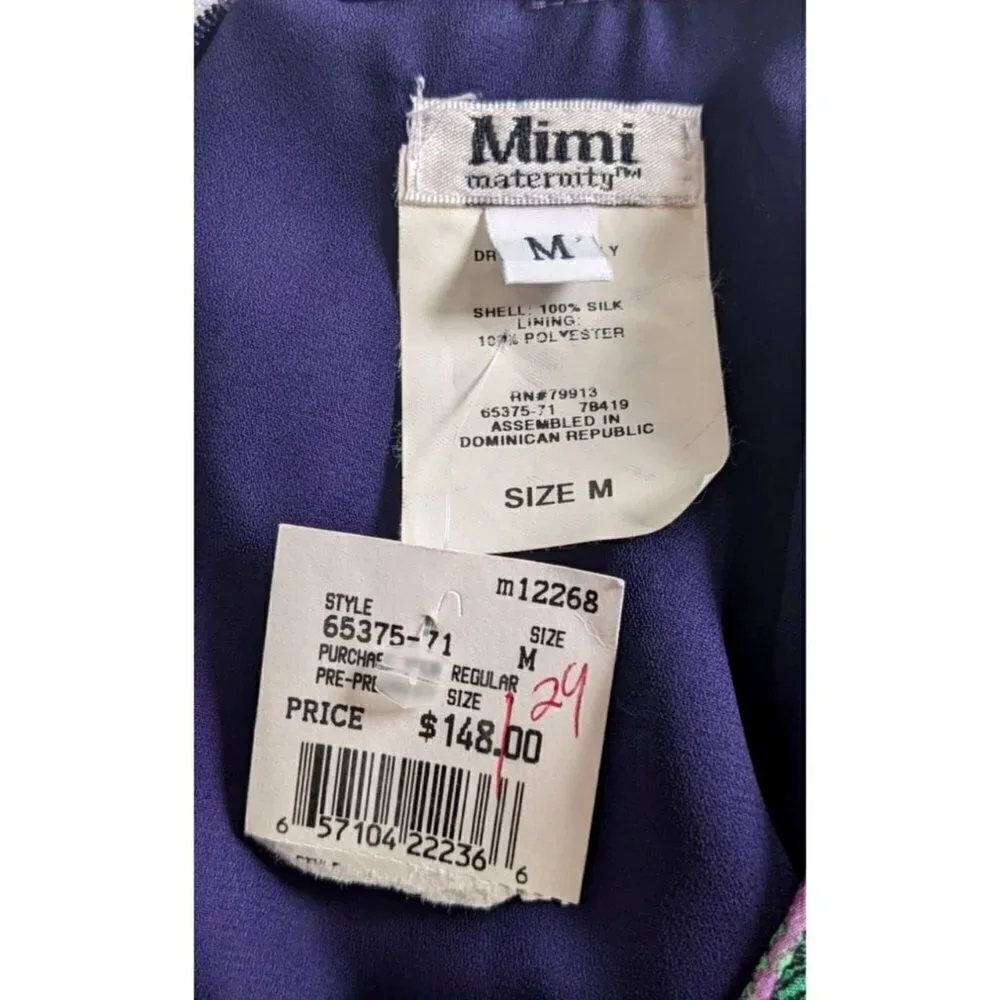 NWT Vintage Y2K MIMI MATERNITY 100% Silk Paisley Purple Green Maxi Dress Size M